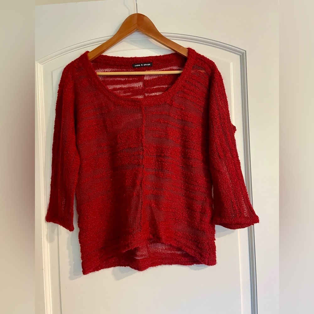 Cable & Gauge Red Open-Knit Scoop Neck Sweater